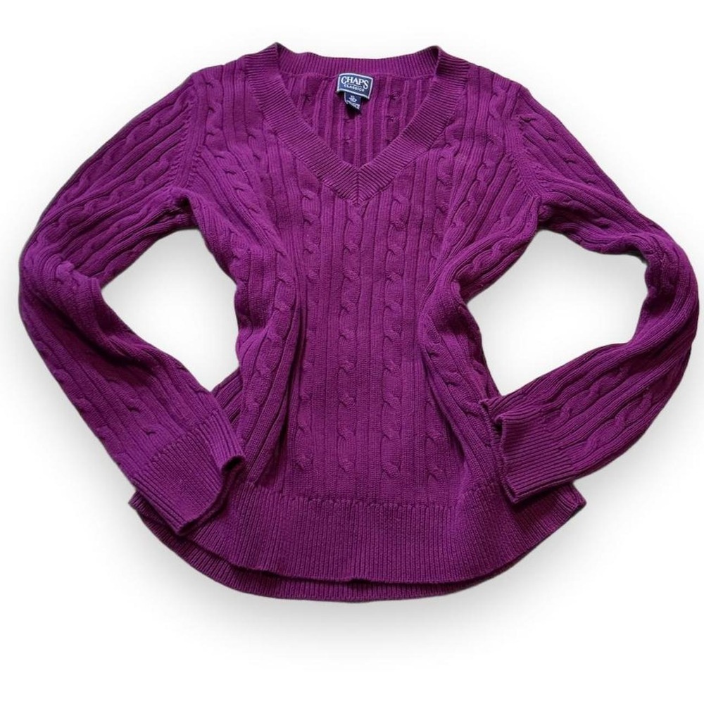 Vintage Y2K Chaps Purple Cable Knit Sweater, Women's Size XL